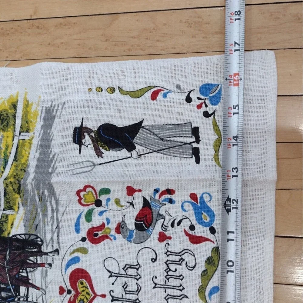 Vintage KayDee Hand Prints Pure Linen Tea Towel Dutch Country Amish Pennsylvania